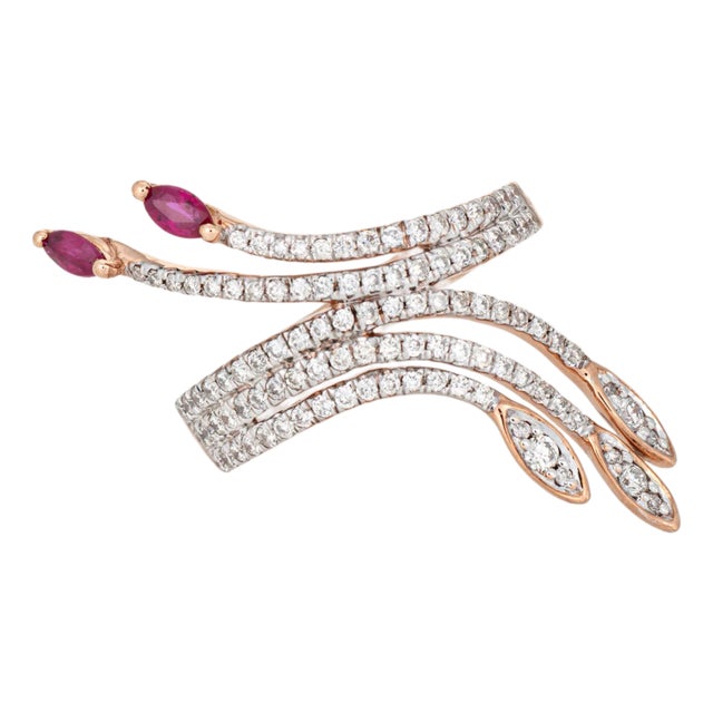 Ruby Diamond Spray Ring Sz 6 Cocktail Band 9k Rose Gold Fine Jewelry For Sale