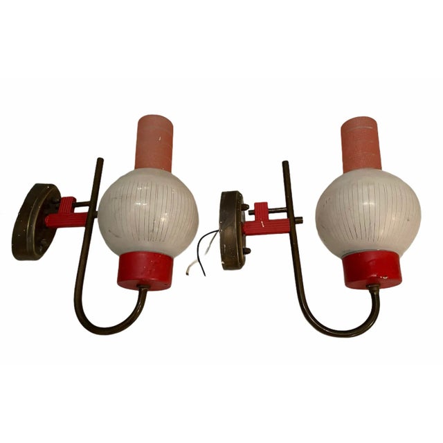 Vintage Red Glass Sconces by Stilnovo, 1950s, Set of 2 For Sale - Image 9 of 10