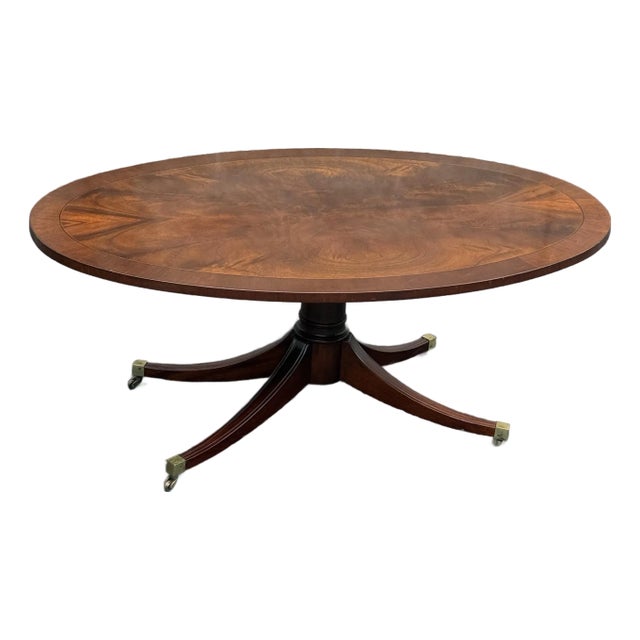 Late 20th Century Flame Mahogany Banded Regency Coffee Table For Sale