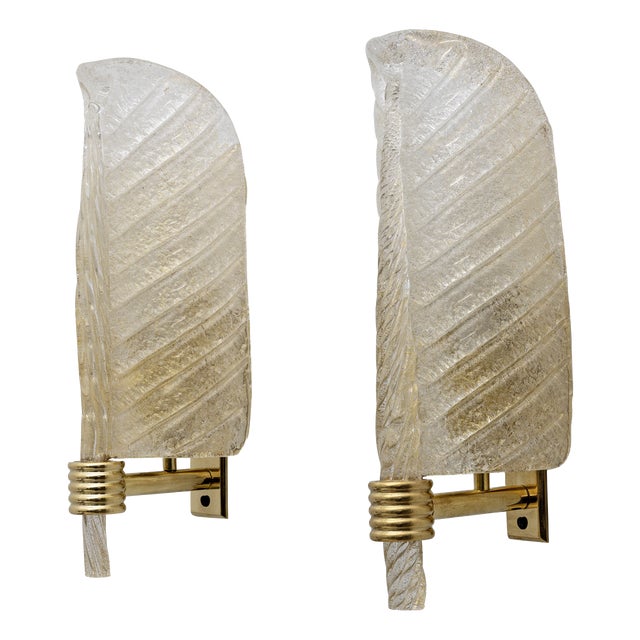 Mid-Century Modern Graniglia Murano Glass Leaf Sconces from Barovier & Toso, 2000, Set of 2 For Sale