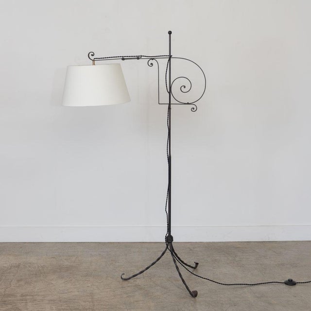 French 1940s French Adjustable Iron Floor Lamp For Sale - Image 3 of 15
