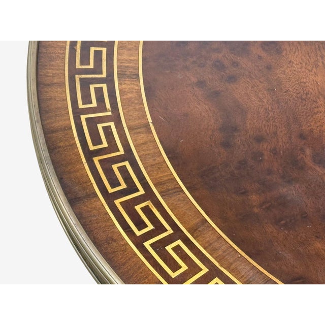 Brown Russian Neoclassical, Burlwood, Brass, Attributed to Gueridon, France, 1950s For Sale - Image 8 of 12