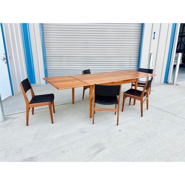 1960s Danish Modern Teak & Vinyl Dining Set of 6 For Sale - Image 4 of 12