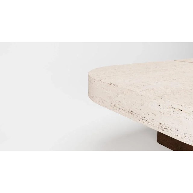 Contemporary Meco Table in Travertine and Dark Oak by Studio Rig for Collector For Sale - Image 3 of 5