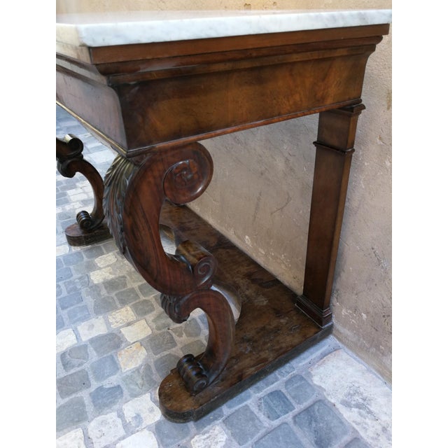 Console Table with Carved Legs and White Carrara Marble Top, Early 19th Century For Sale - Image 6 of 11