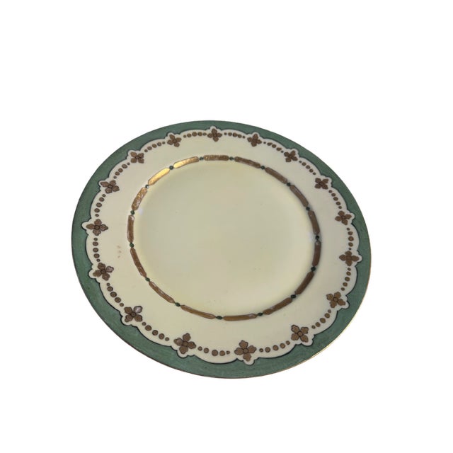 Antique set of 6 luncheon plates- GDA Limoges. Green and Gold Pattern. M.E.B 1904 signed on back. Plates are 8.75"...