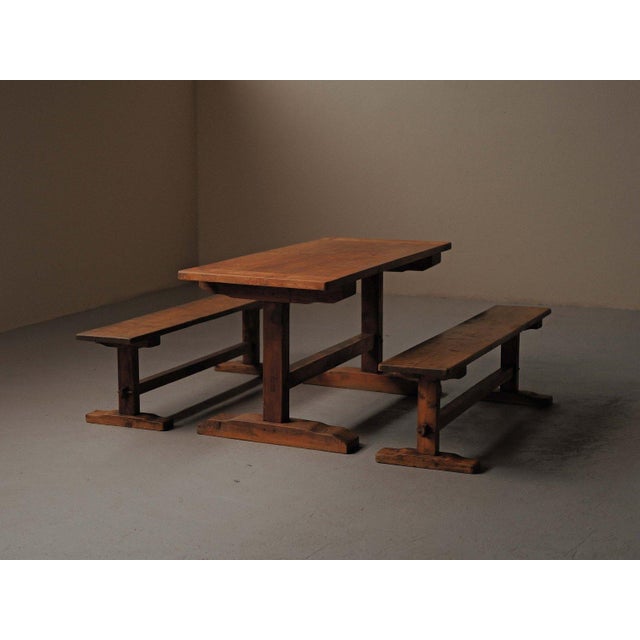 Pine Dining Table and Benches, France, 1970, Set of 3 For Sale - Image 9 of 18