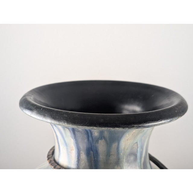 Ceramic Belgian Art Deco Stoneware and Wrought Iron Vase by Roger Guerin, 1930 For Sale - Image 7 of 15