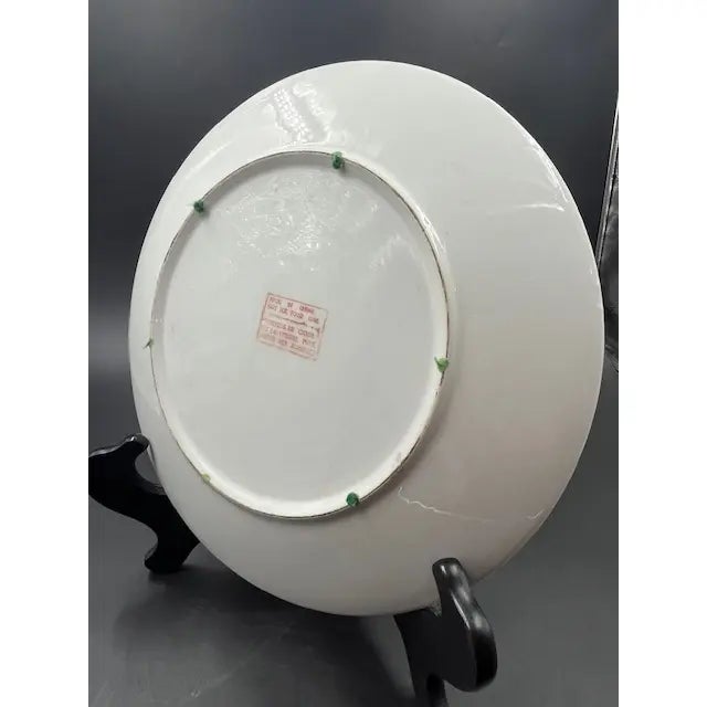 Large Pink Floral Decorative Plate For Sale - Image 4 of 18