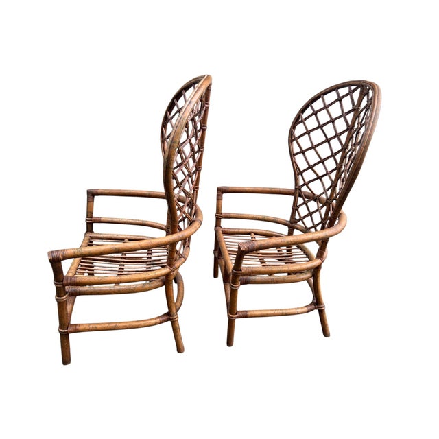 Brown Late 20th Century Ficks Reed Peacock Fan Back Balloon Rattan Chairs a Pair For Sale - Image 8 of 17