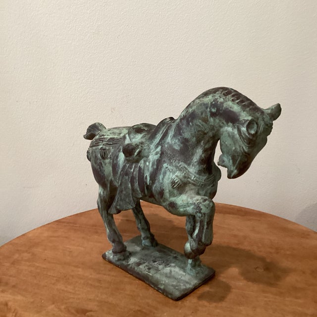 Early 20th Century Tang Dynasty-Style War Horse Metal Sculpture on Pedestal, Artist Signed For Sale - Image 10 of 12