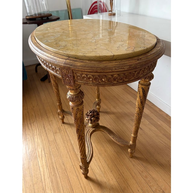 19th Century French Louis XVI Style Giltwood Marble Top Oval Side Table For Sale - Image 4 of 8