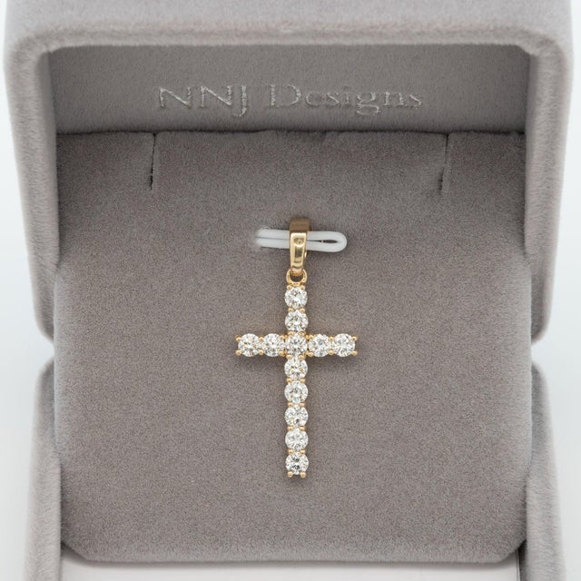 Modern Lab Diamond Cross Pendant in Solid 14k Gold – 3mm Elegant Minimalist Jewelry For Sale - Image 3 of 7