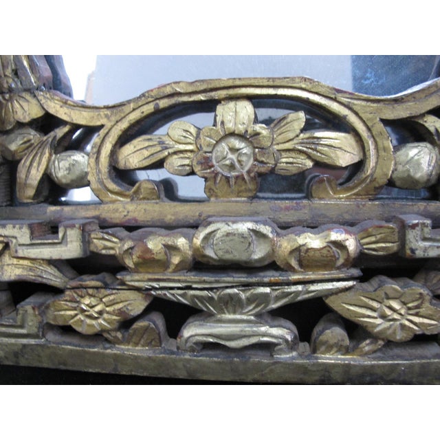 Antique Chinese Carved Lotus Flower Gilt Wood Wall Hanging Mirror For Sale - Image 4 of 13