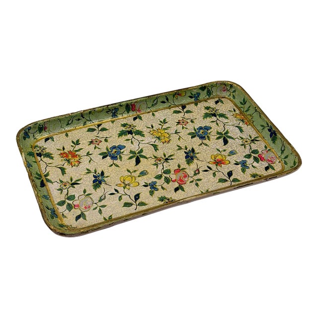 Vintage Japanese Florentine-Style “Alcohol Proof” Floral Tray — 8.5" For Sale