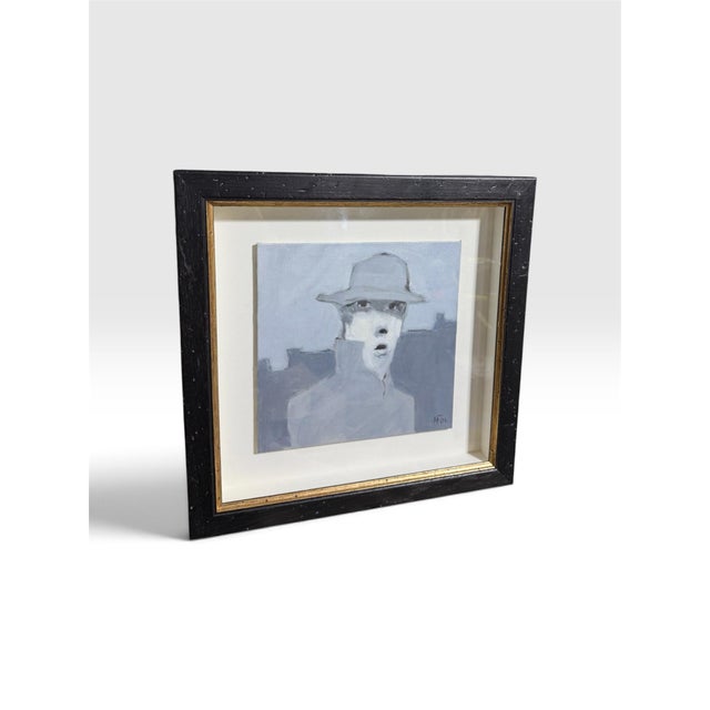 Hans Feyerabend – Signed 2004 Expressionist Portrait of Gentleman in Fedora – Original Painting, Framed For Sale - Image 4 of 6