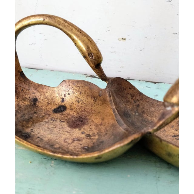 Vintage Double Swan Brass Dish Hollywood Regency For Sale - Image 4 of 7