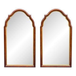 1970s Statton Traditional Queen Anne Cherry & Gold Vertical Wall Mirrors - a Pair For Sale
