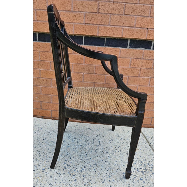 18th Century Ebonized and Inlays Decorated Cane Seat Armchair For Sale In Washington DC - Image 6 of 8