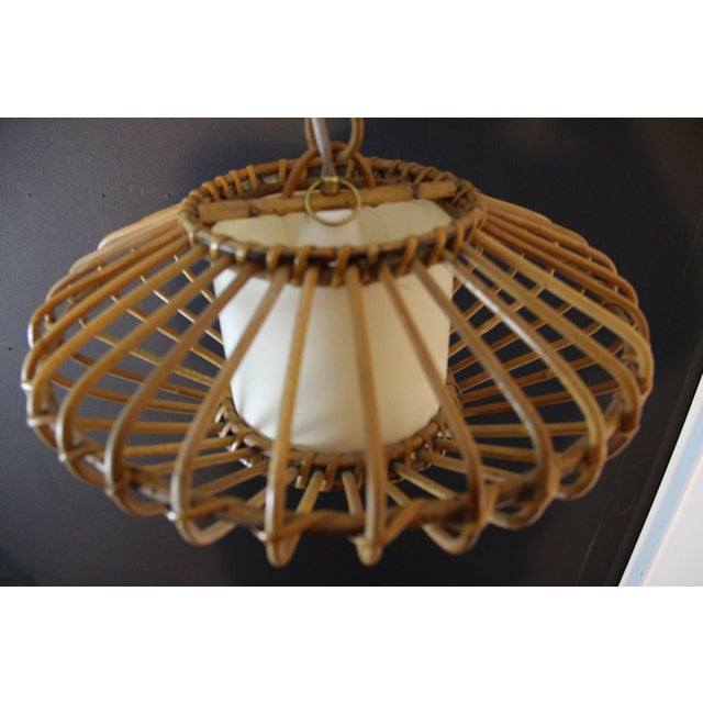 Brown Flying Saucer Bamboo Pendant Light from Louis Sognot, 1950, Set of 2 For Sale - Image 8 of 18