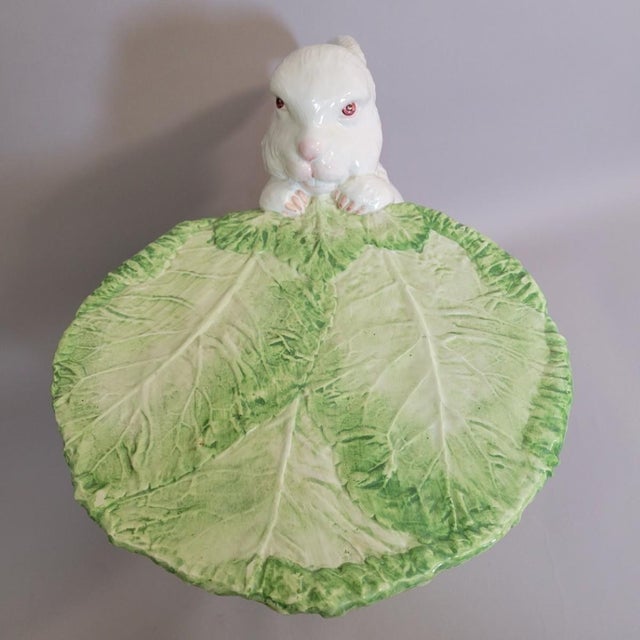 Italian Porcelain Rabbit Sculptural Accent Table Stand With Lettuce Leaf Top, C. 1970s For Sale - Image 4 of 9