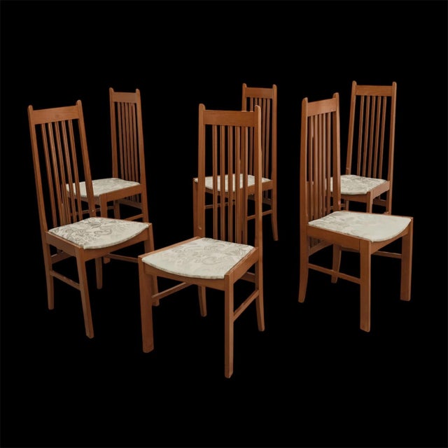 Vintage Scandinavian High Back Wood Dining Chairs, 1980s, Set of 4 For Sale - Image 12 of 12