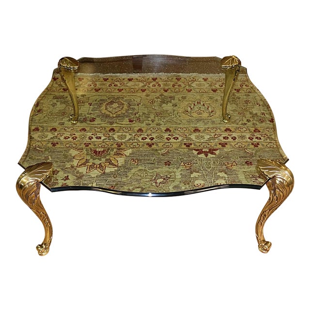 Mid 20th Century P.E Guerin Attributed Hollywood Regency Glass and Bronze Feet Coffee Table For Sale