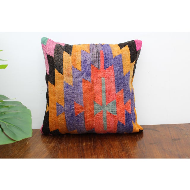 Turkish Kilim Decorative Pillow Cover - 19"x19" For Sale In Raleigh - Image 6 of 8