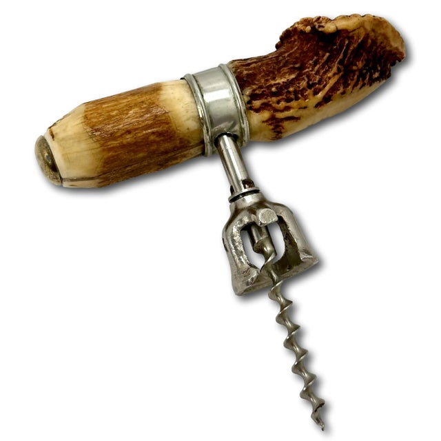 Unusual Vintage 1930s Germany Black Forest Wine Corkscrew & Bottle Opener Combo With Stag Horn Antler Handle For Sale - Image 4 of 12