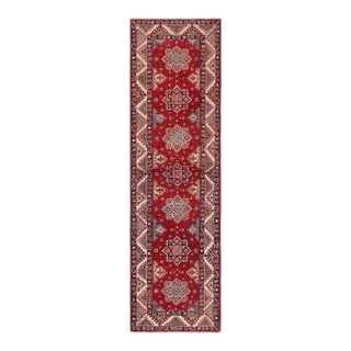 Rustic Kazak Red/Beige Wool Runner Rug- 2'7''x9'6'' For Sale