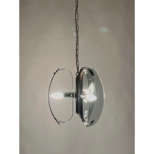 Italian Chrome and Light Blue Glass Ceiling Light, 1970s For Sale - Image 8 of 11