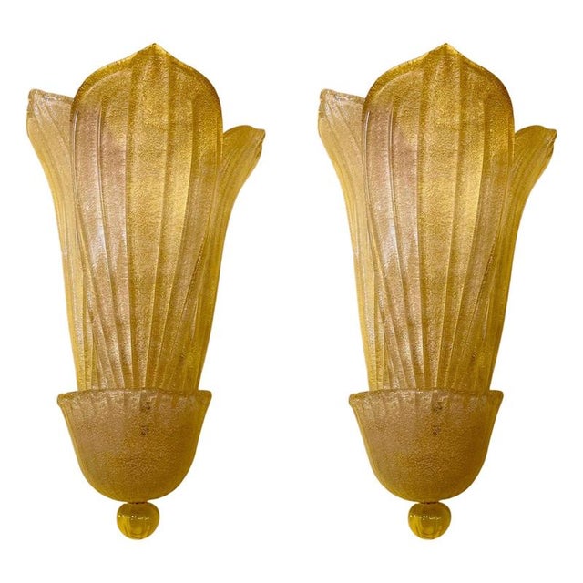 Gold Leaf Murano Sconces by Barovier and Toso, Italy, 1980s, Set of 2 For Sale - Image 9 of 9
