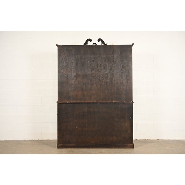 Baker Furniture Georgian Flame Mahogany Lighted Breakfront Bookcase Cabinet With Drop Front Secretary Desk, Circa 1960s For Sale - Image 16 of 17