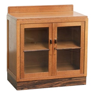 Art Deco Amsterdam School Dutch Oak Cabinet with Glass Doors For Sale