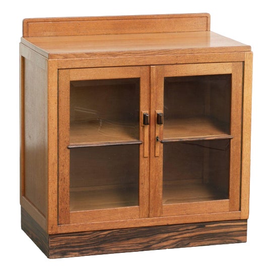 Art Deco Amsterdam School Dutch Oak Cabinet with Glass Doors For Sale