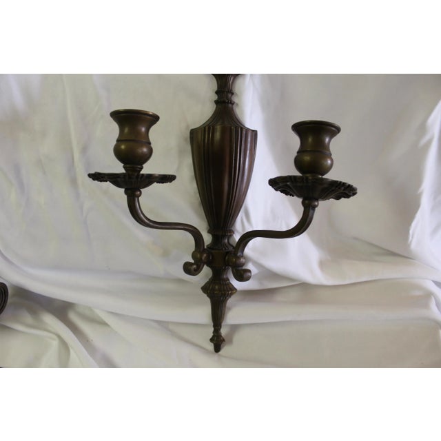 1990s 1950 American Two Arm Bronze Finish Sconces - Pair For Sale - Image 5 of 12
