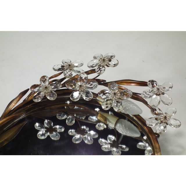 Italian Glass Flowers Gold Metal Mirror with Lamp from Banci, Firenze, 1970s For Sale - Image 3 of 12
