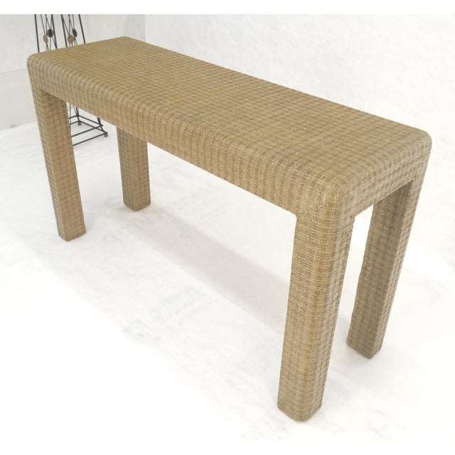 lacquered Grass Cloth Mid Century c1970s Console Sofa Table MINT For Sale - Image 11 of 13