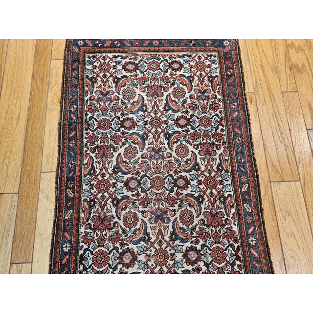 Vintage Persian Malayer Runner, Hand-Knotted Wool, Ivory, 1920s For Sale - Image 9 of 12