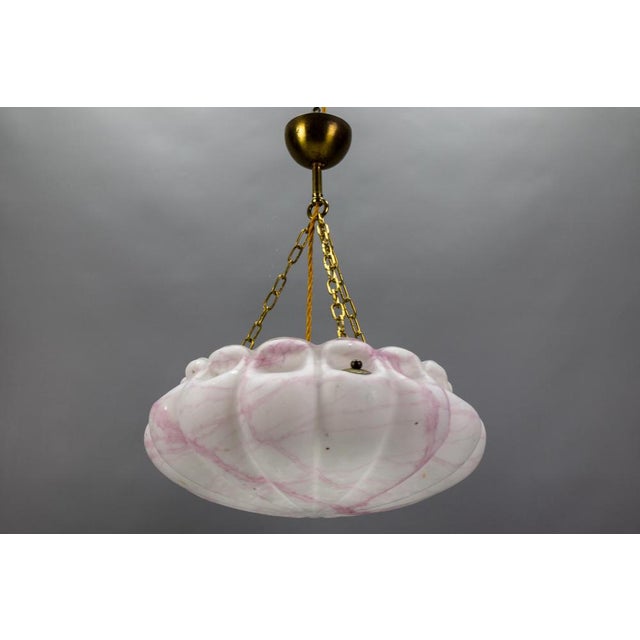 Art Deco White and Pink Marbled Glass and Brass Pendant Light, 1930s For Sale - Image 16 of 18