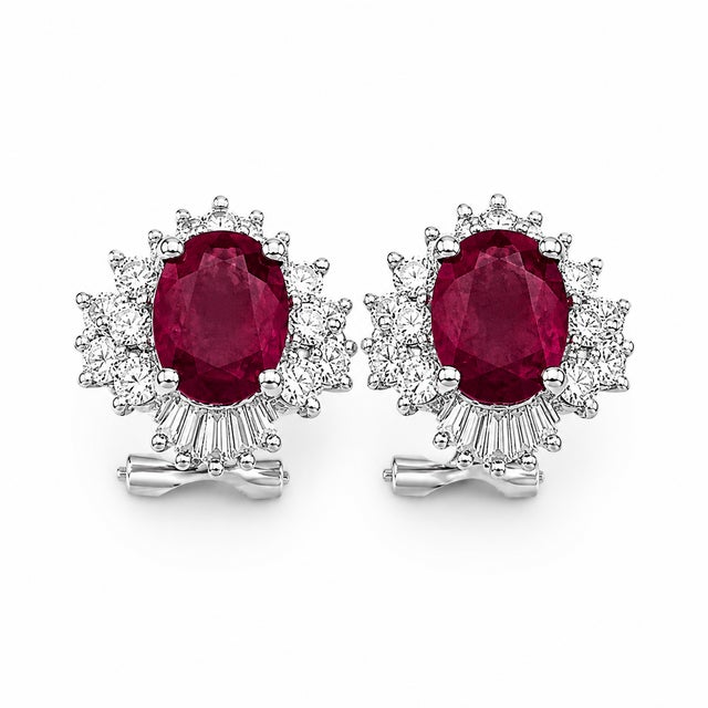 18k White Gold Oval Ruby Diamond Halo Earrings, 2.37 Ct Natural Rubies, A Pair For Sale - Image 4 of 4