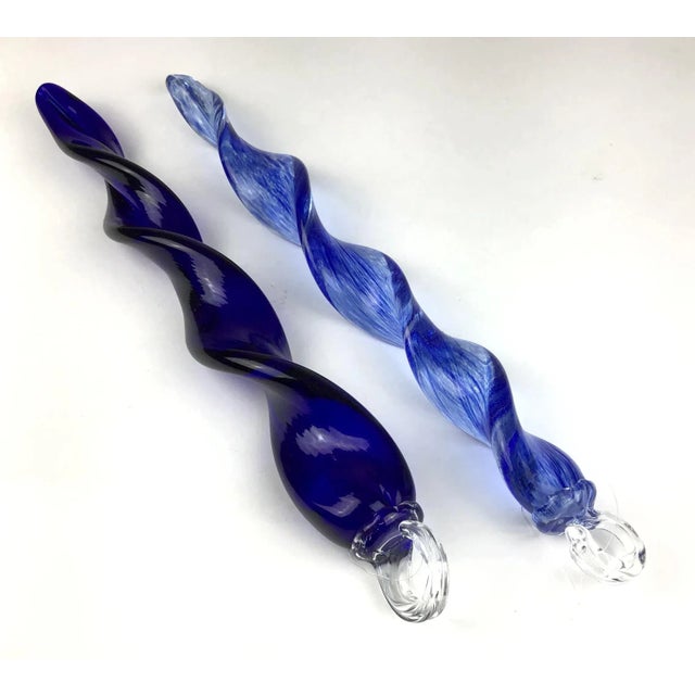 Blue 1990s Solid Artisan Glass Hanging Swirling Ornament For Sale - Image 8 of 9