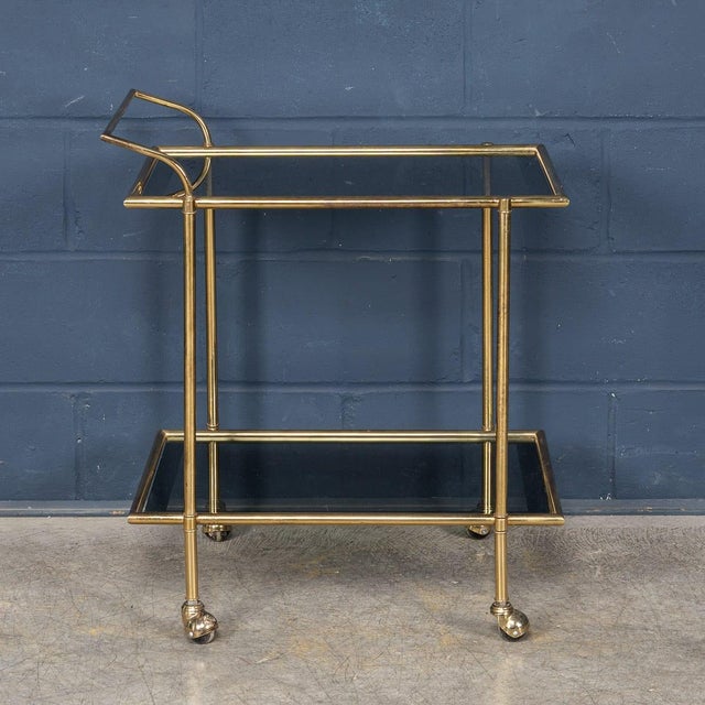 Metal Vintage Brass and Smoked Glass Drinks Trolley in the style of Luigi Brusotti, 1970 For Sale - Image 7 of 18