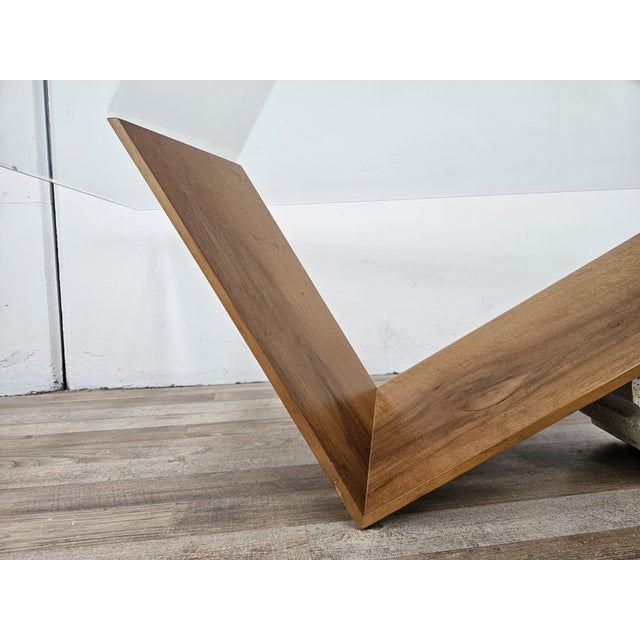 Glass Valentino Coffee Table in Glass, Wood and Travertine by Cattelan Italia, 1990 For Sale - Image 7 of 13