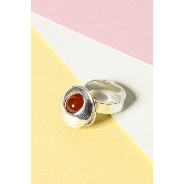 Metal Silver and Carnelian Ring from Elis Kauppi, 1960s For Sale - Image 7 of 7