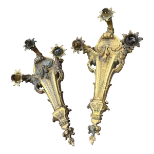 Early 19thc French Louis XVI Rococo Rare Gilt Bronze "Poseidon King of the Sea" Wall Sconces a - Pair