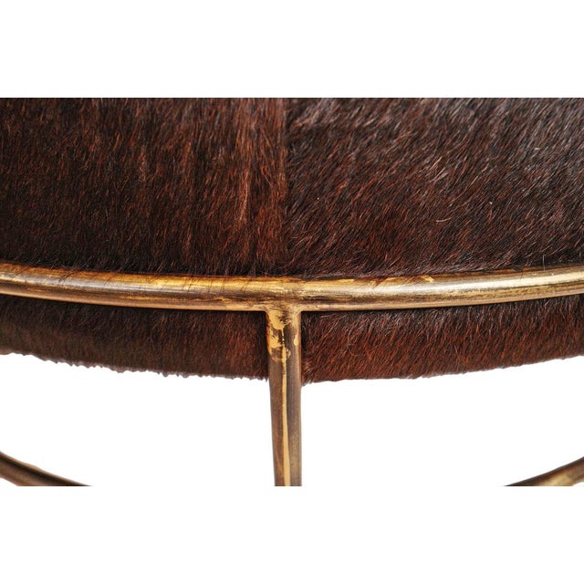 2020s Bronze Iron & Cow Hide Round Ottoman For Sale - Image 5 of 7