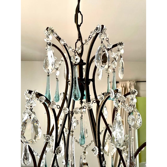 Large Louis XV Chandelier in Blue Murano Glass and White Crystal, 1950 For Sale - Image 12 of 17