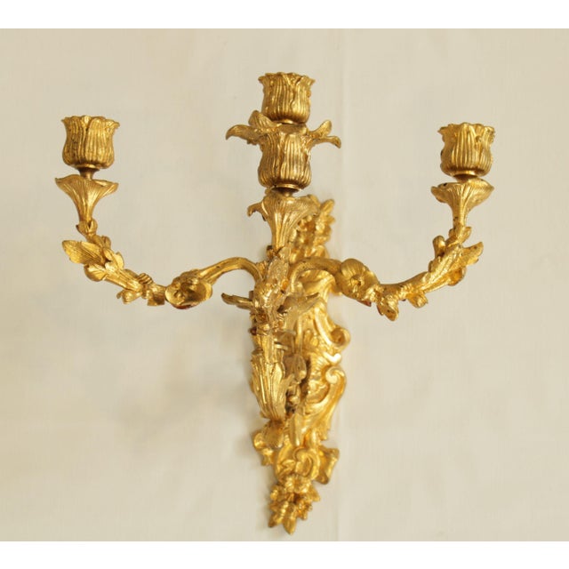 French Louis Xv Style Antique Dore Bronze Pair Candle Holders Wall
