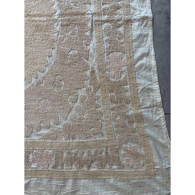 Mid-Century Modern Suzani Textile Wall Art - Neutral Tan Uzbek Embroidery 4'3'' X 4'3'' For Sale - Image 3 of 8